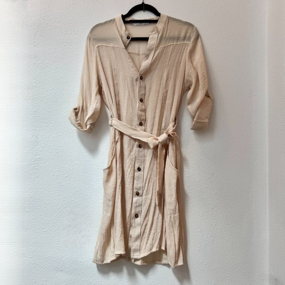 Gaya Dress, XS.  Light beige gauzy short dress.